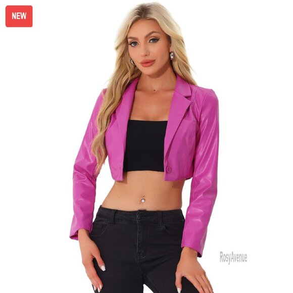 Cropped PU Leather Moto Jacket, Casual Blazer, X-Small